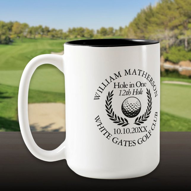 Hole in One Golf Ball And Wreath Personalized Two-Tone Coffee Mug (Hole in One Golf Ball And Wreath Personalized Two-Tone Coffee Mug)