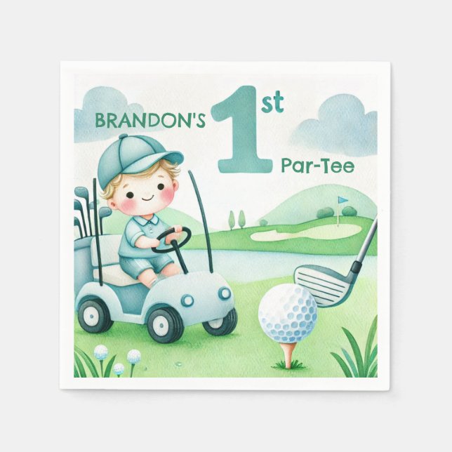 Hole in One Golf Boy 1st Par-tee Birthday Napkin (Front)