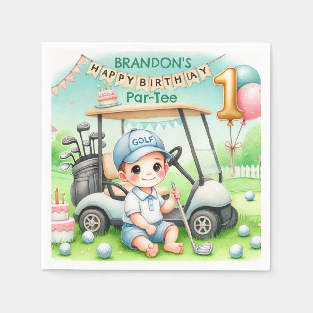 Hole in One Golf Boy 1st Par-tee Birthday Napkin (Front)