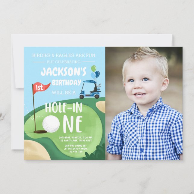 Hole In One Golf Boy First Birthday Par-Tee Invita Invitation (Front)