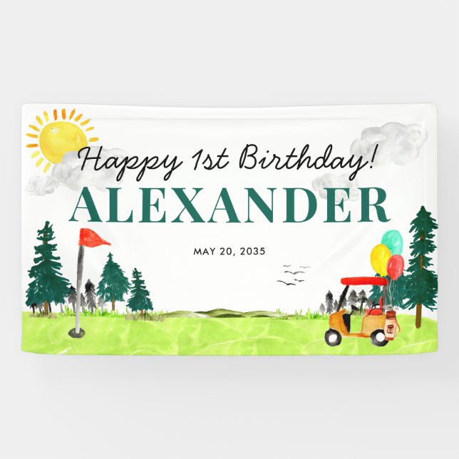 Hole In One Golf Boy Golfing Par-tee 1st Birthday Banner (Horizontal)