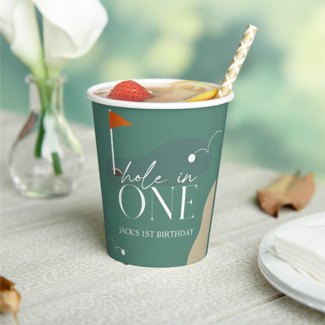 Hole in One Golf Course 1st Birthday Paper Cups (Insitu)