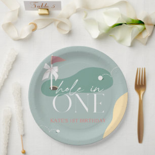 Hole in One Golf Course Girl 1st Birthday Paper Plate