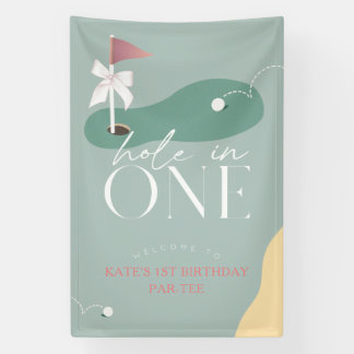 Hole in One Golf Course Pink 1st Birthday Welcome Banner