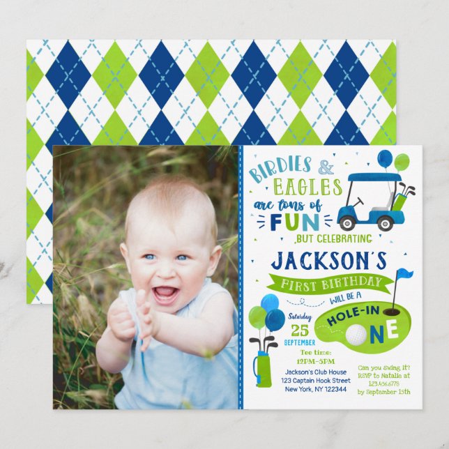 Hole In One Golf First Birthday Par-Tee Invitation (Front/Back)