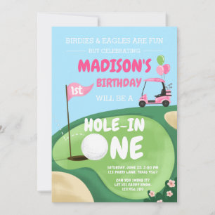 Hole In One Golf Girl Pink First Birthday Par-Tee Invitation