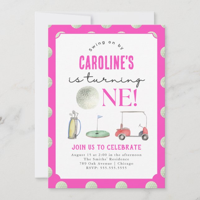 Hole In One Golf Girls 1st Birthday Invitation (Front)