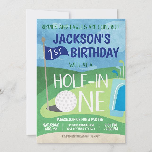Hole in One Golf Invitation First Birthday Party (Front)