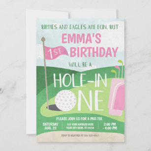Hole in One Golf Invitation Girl First Birthday