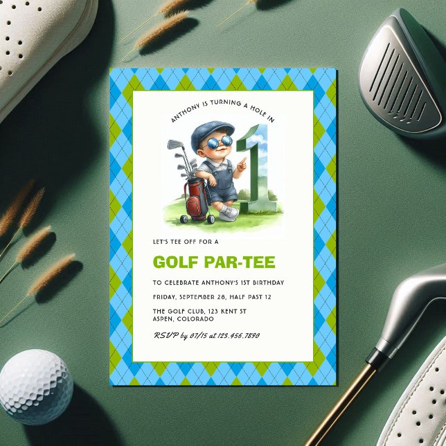 Hole in One Golf Par-Tee 1st Birthday Boy Invitation (Hole in One Golf Par-Tee 1st Birthday Boy Invitation)