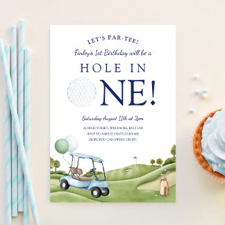 Hole In One Golf Par-Tee 1st First Birthday Invitation