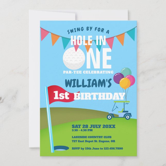 Hole In One Golf Partee 1st Birthday Party  Invitation (Front)