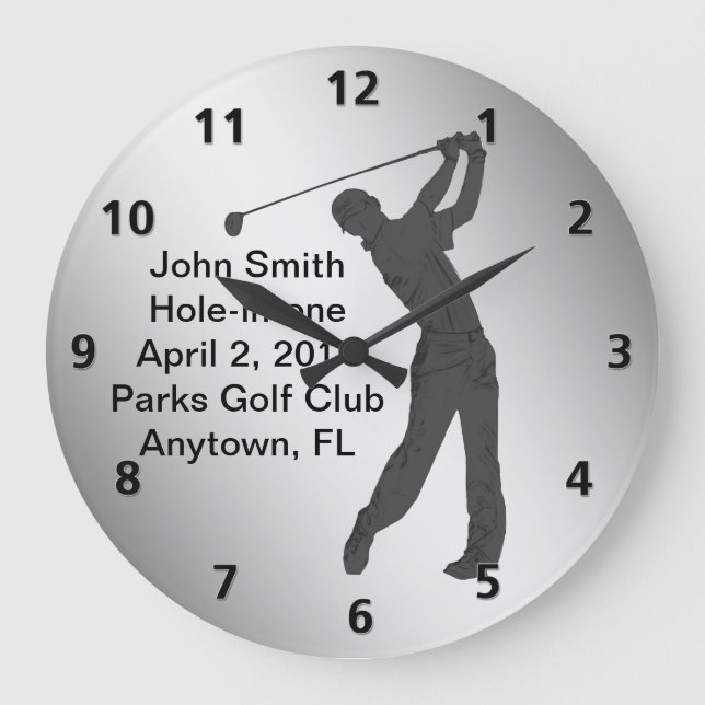 Hole-in-one Golf Swinger Customizable Large Clock (Front)