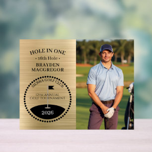 Hole In One Golfer Photo Gold Acrylic Sign