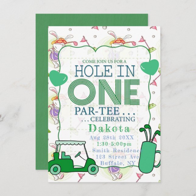 Hole In One Par-Tee Birthday Celebration 1 Invitation (Front/Back)