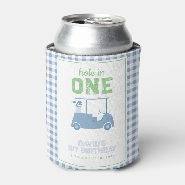 Hole in One Par Tee Boy 1st Birthday Can Cooler (Can Front)