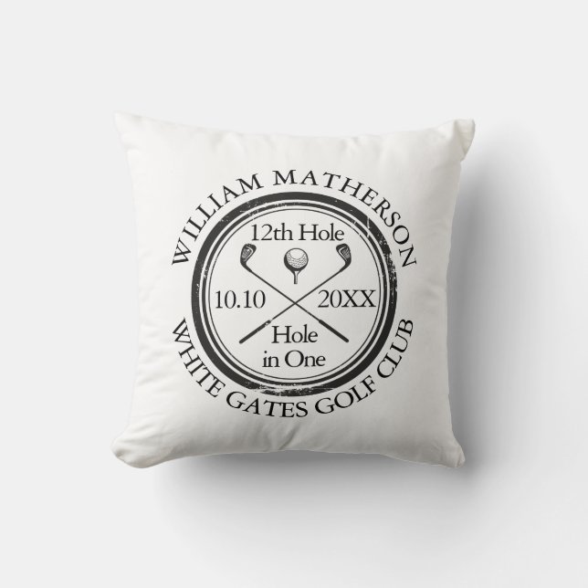 Hole in One Personalized Black And White Throw Pillow (Front)