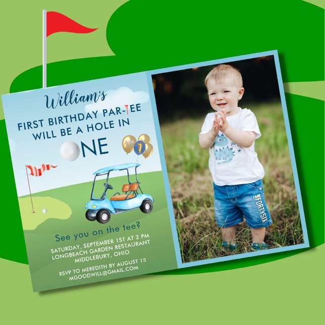Hole In One Photo Boy Golf Par-tee 1st Birthday  Invitation (Creator Uploaded)