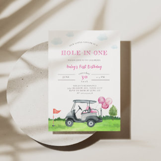 Hole-In-One Pink Golf 1er anniversaire Invitation