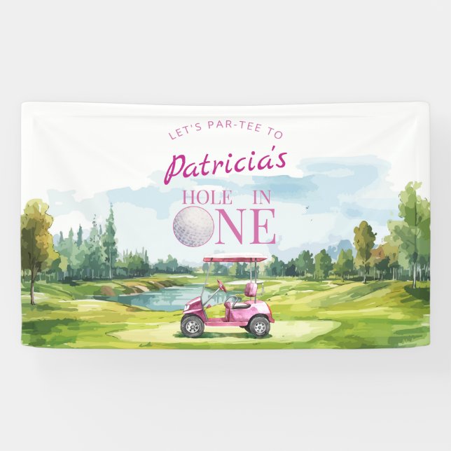 Hole In One Pink Golf 1st Birthday  Banner (Horizontal)