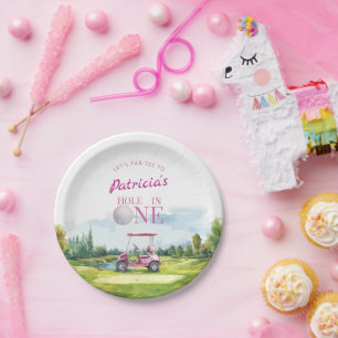 Hole In One Pink Golf 1st Birthday  Paper Plate