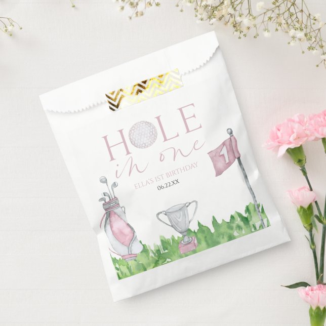 Hole In One Pink Golf 1st Birthday Party Favour Bag (Sealed)