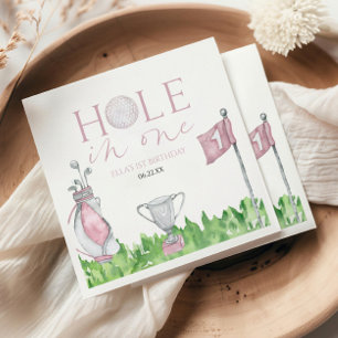 Hole In One Pink Golf 1st Birthday Party Napkin