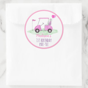Hole In One Pink Golf First Birthday Classic Round Sticker