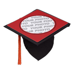 Hole in Square Frame red + your photo Graduation Cap Topper