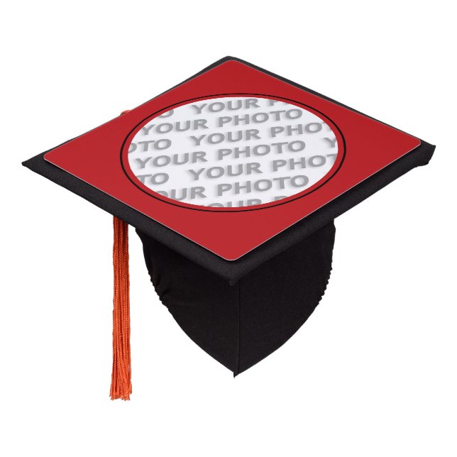 Hole in Square Frame red + your photo Graduation Cap Topper (Angled)