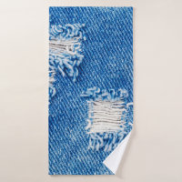 Hole on Denim Jeans. Ripped Destroyed Torn Blue je