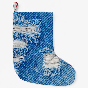 Hole on Denim Jeans. Ripped Destroyed Torn Blue je Small Christmas Stocking