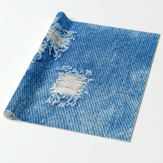 Hole on Denim Jeans. Ripped Destroyed Torn Blue je Wrapping Paper