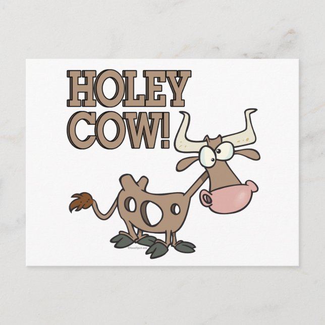 holey cow funny holy cow pun cartoon postcard (Front)