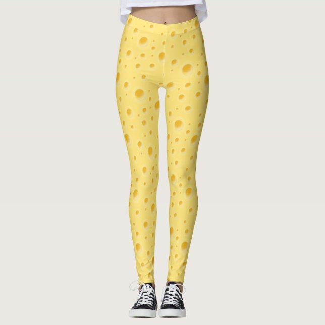 Holey Swiss Cheese Whimsical Pale Yellow Leggings (Front)