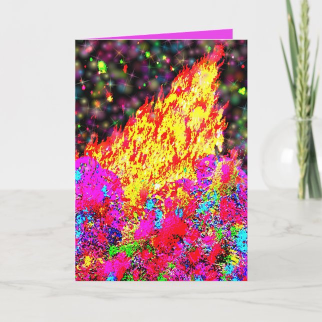 Holi bonfire with paint and sparkles holiday card (Front)