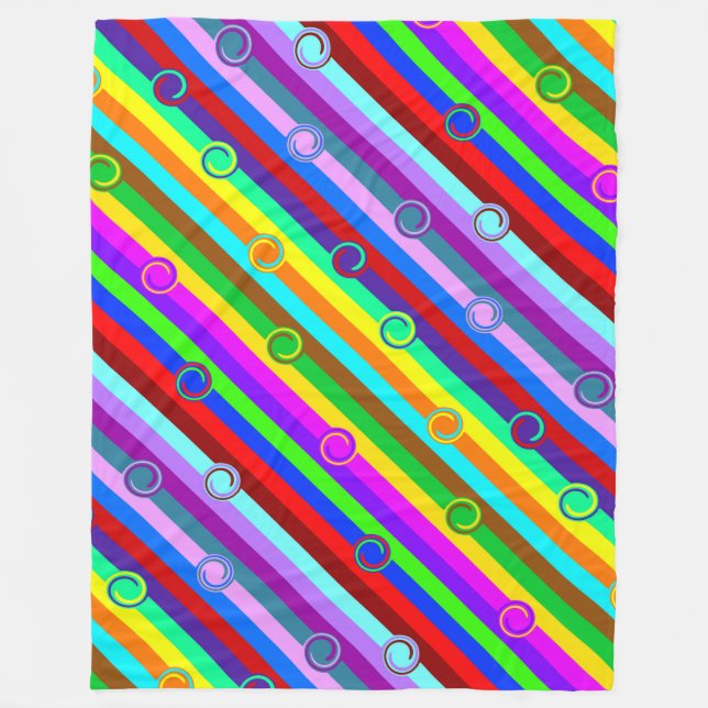 HOLI coloured Stripes Swirls pattern + your ideas Fleece Blanket (Front)