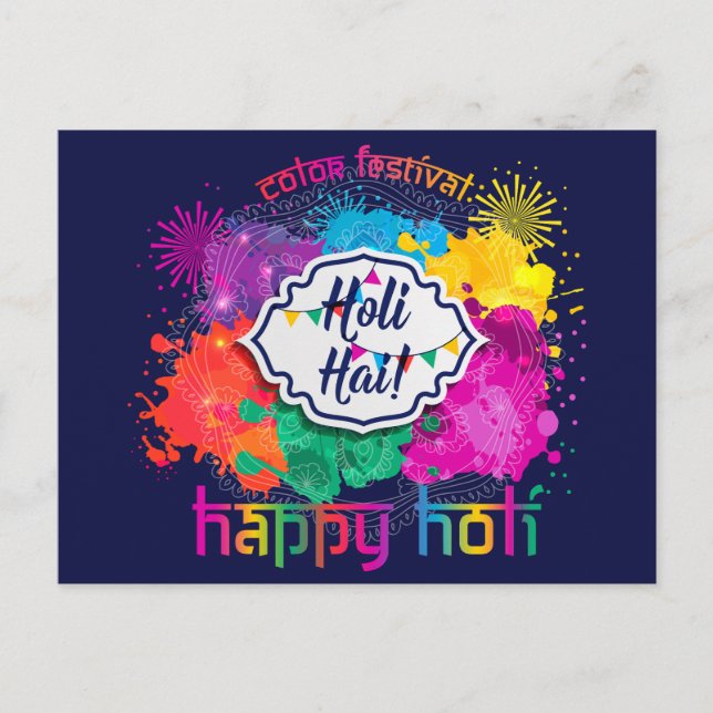 Holi Colourful Paint & Fireworks Postcard (Front)