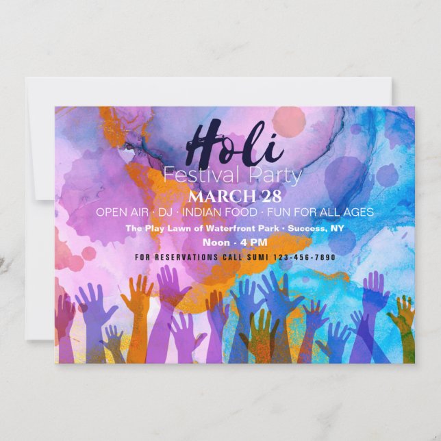 Holi Festival Party Invitation (Devant)
