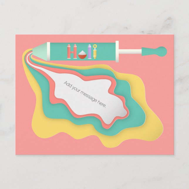 Holi Water Sprayer Papercut Postcard (Front)