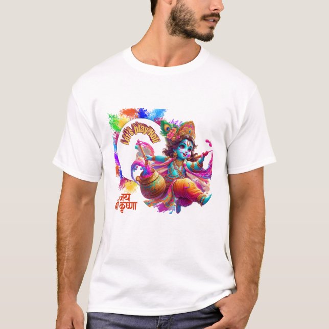 holi with krishna T-Shirt (Front)
