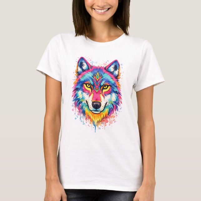 Holi Wolf Aquarell T-Shirt - Blau (Front)