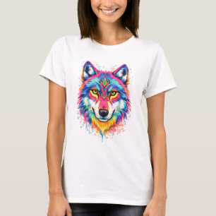 Holi Wolf Watercolor T-Shirt - Blue