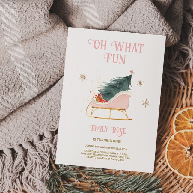 Holiday 1st Birthday Pink Invitation (Creator Uploaded)