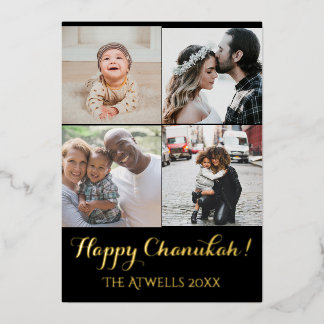 Holiday 4 Photos Happy Chanukah Pattern Black Foil