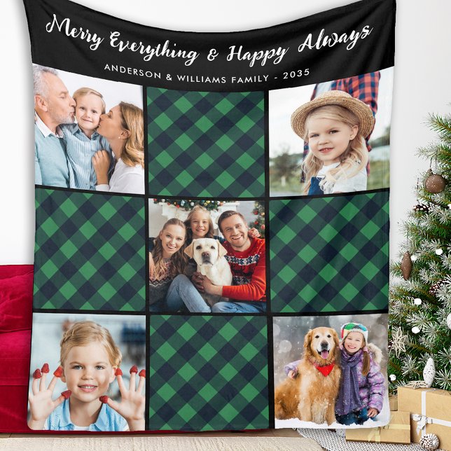 Holiday 5 Picture Quilt Collage Personalized Plaid Fleece Blanket (Creator Uploaded)