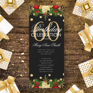 Holiday 60th Birthday Party Program Gold w/ Menu