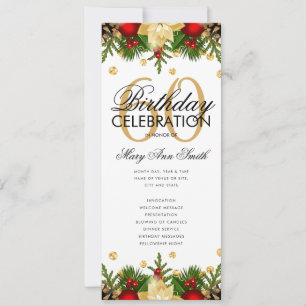 Holiday 60th Birthday Party Program Gold w/ Menu