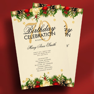 Holiday 70th Birthday Party Program Gold w/ Menu