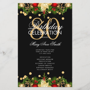 Holiday 80th Birthday Party Program Gold w/ Menu